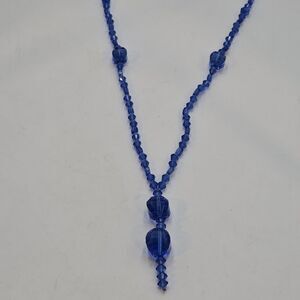 Vintage Art Deco Blue Art Glass Faceted Melon Beaded 26" Long Necklace